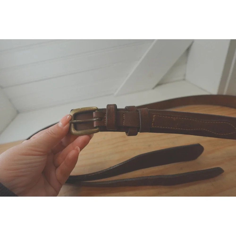 Men's Vintage Brown Leather Belt size 40 Brass Buckle Double Hitch Inner Outer